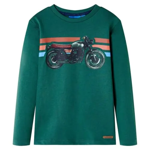 Kinder Langarmshirt mit Motorrad-Aufdruck Pullover Sweatshirt T-Shirt Grün 116