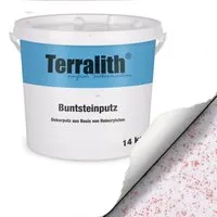 Terralith Buntsteinputz Mosaikputz 1mm - Weiß Rot, 14 kg - Dekorationsputz aus Marmor-Granulat, ideal für Innen- und Außenwände. Langlebig und schmutzunempfindlich, perfekt für stark beanspruchte Bereiche.