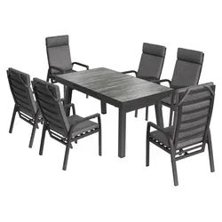 »Sydney 1« Gartenmöbel Set, Aluminium, 6 Personen - Grau - Gestalten Sie Ihren Außenbereich stilvoll mit dem »Sydney 1« Gartenmöbel Set von bellavista - Home & Garden®. Der ausziehbare Tisch und die Hochlehner-Stühle bieten Komfort und Flexibilität für gesellige Runden.