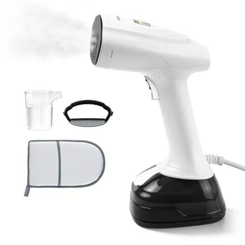 Dampfglätter Steamer 1800W, 3 Dampfstufen, 400ml Tank 15 Min. Dampfdauer | Handheld Dampfbügeleisen für Kleidung & Hemden, ultraleicht kompakt für Reise Wohnung, inkl. Handschuh Dampfbürste Messbecher