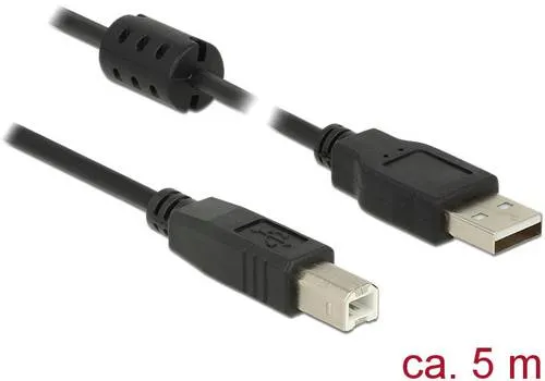 Delock USB-Kabel USB 2.0 USB-A Stecker, USB-B Stecker 5.00m Schwarz mit Ferritkern 84899