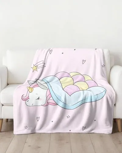 MTOnlinehandel Einhorn Decke 150x200 cm - Flauschige Kuscheldecke für Mädchen - Tagesdecken für Unicorn Fans, hochwertige Fleece-Decke in rosa, ideal zum Kuscheln und Wohlfühlen, perfektes Geburtstagsgeschenk.