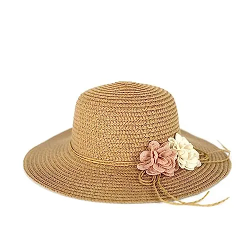 Mädchen Mütze Strohhut Sommerhut Strandhut Kinderhut Mädchenhut, Farbe: Beige