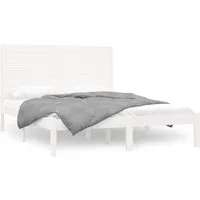vidaXL Massivholzbett Weiß 120x200 cm - Stilvolles Massivholzbett aus Kiefernholz, robust und stabil, ideal für eine gemütliche Schlafzimmergestaltung. Zeitloses Design mit komfortabler Rückenstütze für entspanntes Lesen oder Filme schauen.