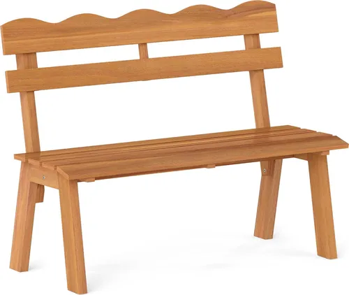 COSTWAY Gartenbank 2-Sitzer aus Akazienholz, wetterfest, bis 360kg belastbar - Hochwertige Gartenbank aus massivem Akazienholz mit ergonomischer Rückenlehne. Ideal für Terrasse, Balkon oder Garten – sorgt für Komfort und einen rustikalen Charme. Robuste Konstruktion mit verstellbaren Fußpads für Stabilität.