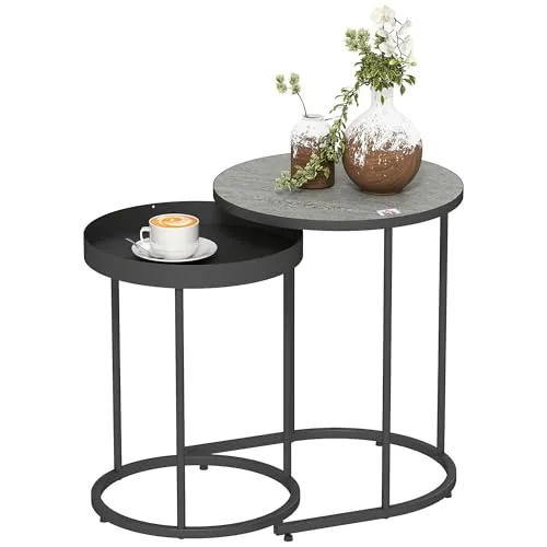 HOMCOM Rundes Couchtisch Set – 2er Beistelltisch mit Tablett-Design