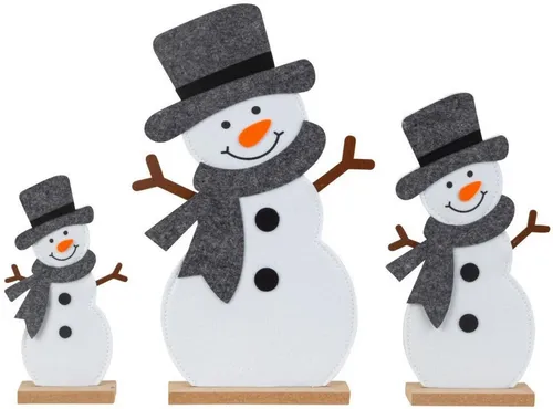 Geschenkestadl Schneemann SET - 3 Filz Schneemänner für Weihnachtsdeko - Charmantes 3er Set Schneemann Figuren aus Filz, ideal für die festliche Dekoration. Jede Figur ist einzigartig und bringt winterliche Gemütlichkeit in Ihr Zuhause.