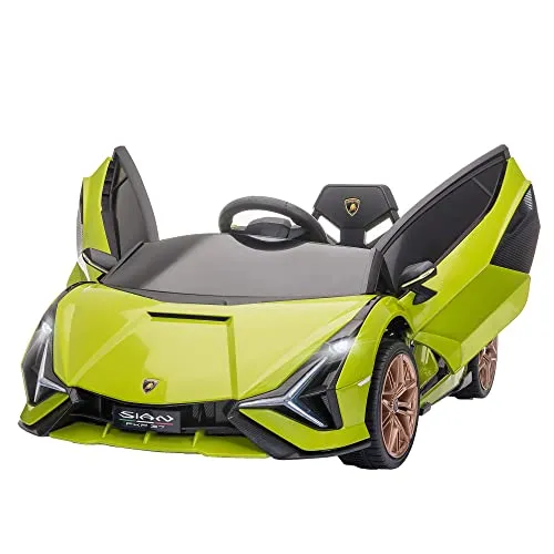 HOMCOM Kinderfahrzeug 12V Lamborghini SIAN SUV - Elektrofahrzeug für Kinder mit 2 Fahrmodi, Fernbedienung und Musikfunktion. Realistisches Design und maximale Sicherheit durch breite Reifen und Sicherheitsgurte, ideal für Kinder von 37-60 Monaten.