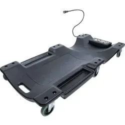 Werkstatt-Rollbrett mit Arbeitslampe - 103x50x10 cm - Werkstatteinrichtung, robustes PE-Kunststoff-Rollbrett mit integrierter LED-Arbeitsleuchte für optimale Sicht unter Fahrzeugen, Tragkraft 150 kg und komfortable Kopfstütze.