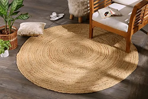 Spetebo Jute Teppich geflochten Natur - rund 150 cm - Teppiche Gegend - Handgewebter, runder Ethno-Style Teppich aus 100% Jute, wasserabweisend und antistatisch, ideal für Fußbodenheizung und als Unikat für Ihr Zuhause.