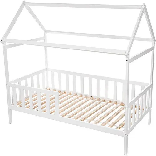 Baby-Delux Babybett Juniorbett Hausbett 140x70 weiß - Massives Kiefernholz-Babybett mit Kokos-Buchweizen Matratze für optimalen Schlafkomfort, inklusive zusätzlichem Rausfallschutz und vielseitig nutzbar als gemütliches Sitzsofa.