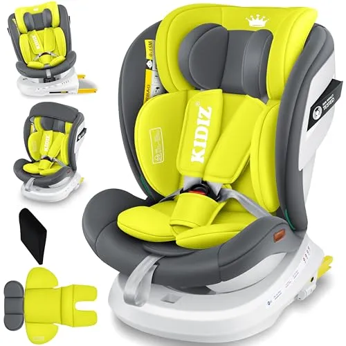 KIDIZ® Kindersitz 360° drehbar - Kindersitz der Gruppe 0/1/2/3, 360° drehbar mit Isofix und Top Tether für maximale Sicherheit und Komfort von Geburt bis 36kg. Ideal für lange Autofahrten!