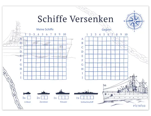 Schiffe Versenken Spielblock Set, Flottenmanöver mit 50 Blatt pro Block DIN A5