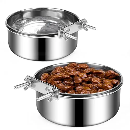 ShineMe Wasser- und Futternapf für Hundekäfige, Edelstahl, zum Aufhängen, 2 Stück für Käfig, Kiste, Hundehütte, auslaufsicher, Katzen, Haustiere (16x6.6 cm & 14x6.1 cm)