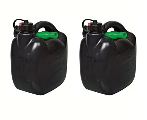 2x Benzinkanister 5L Schwarz Kunststoff Kanister, passend für Benzin/Diesel, mit Tankstutzen und Tragegriff
