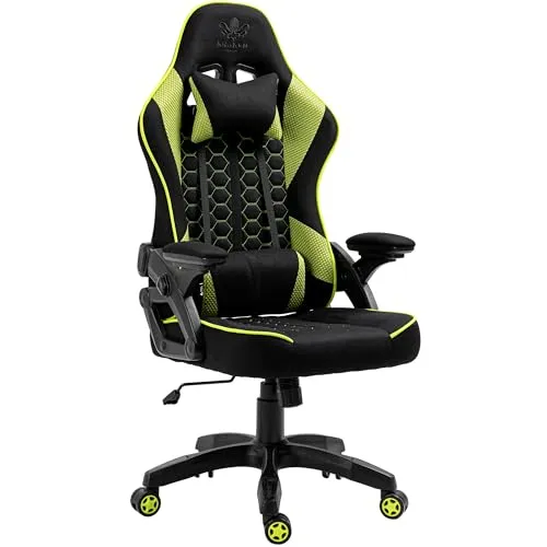 KRAKEN CHAIRS Gaming Stuhl Stoff - Schwarz-Grün - Bürostuhl - Ergonomisch Computer Stuhl Gamer - 130 kg Belastbarkeit - Gamerstuhl - Gamingsessel - Gaming Chair Ergonomic - Gamingstuhl - PC-Stuhl