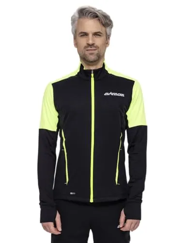 Airtracks Herren Thermo Laufshirt Langarm Pro Line Winter Sweatshirt Fleece Funktionsshirt Sport Langarmshirt - schwarz-neon - L