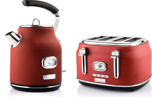 Westinghouse Frühstücksset WES05 rot - Wasserkocher im Retro-Design mit 1,7 Litern Fassungsvermögen, vereint Vintage-Charme mit moderner Funktionalität für stilvolles Kochen.