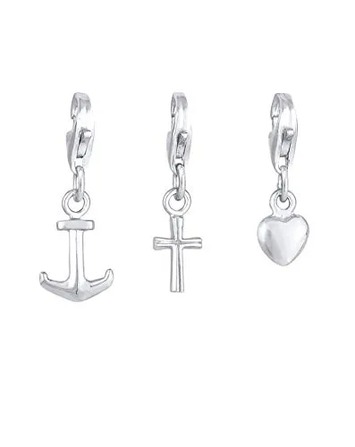 Nenalina Kreuz Anker und Herz Charm Anhänger - Eleganter Clasp Charm aus 925 Sterling Silber mit Karabiner für individuelle Bettelarmbänder. Vielseitig kombinierbar und das perfekte Geschenk für besondere Anlässe.