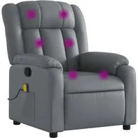 vidaXL Massagesessel Relaxsessel Grau Kunstleder mit Vibration - Bequemer Relaxsessel mit manuellem Liegesystem und 6-Punkt-Vibrationsmassage für entspannende Momente. Strapazierfähiges Kunstleder und praktischer Stauraum für Ihre Fernbedienung.