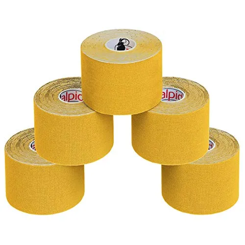 ALPIDEX 5 Rollen Kinesiologie Tape 5m x 5cm Viele Farben Anwendungsbroschüre Elastisch Wasserfest Hautfreundlich Physio Muskel Tape Set, Farbe:gelb