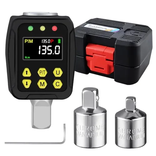 Uharbour Digitaler Drehmomentadapter 1/2 Zoll 6.75-135 Nm, Drehmomentschlüssel Digital mit LCD-Display, PEAK/TRACK-Modus, Summer und LED-Anzeige, ±2% Fehlergenauigkeit, für Auto, Fahrrad, Motorrad