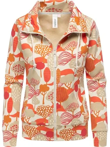 Ragwear Damen Sweatjacke Ronette mit Allover-Print in Ecru, Gr. S