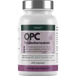 EXVital OPC Traubenkernextrakt Kapseln, hochdosiert, 240 Stück - Hochdosierter Traubenkernextrakt mit 500 mg pro Kapsel, vegan und laborgeprüft. Ideal für eine nachhaltige Unterstützung in der täglichen Ernährung ohne Zusatzstoffe.