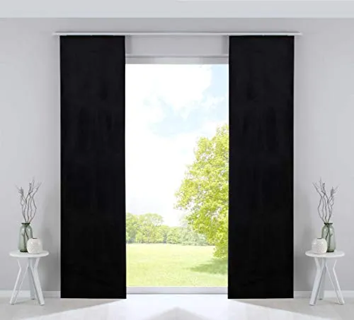 Gardinenbox 2er Set Flächenvorhänge Verdunkelung Schiebegardinen »Milano« Samt Blickdicht Blackout Paneelwägen Beschwerungsstangen Schwarz HxB 245x60 cm, 203571-2