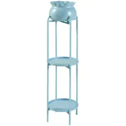 [en.casa] Blumenständer Altena mit Blumentopf und 2 Ablagen in silber von en.casa