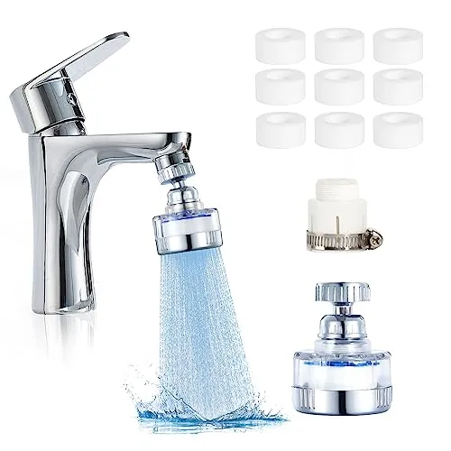 Wasserfilter Wasserhahn Wasserfilter Trinkwasser Wasserhahn Filter mit 9 Stück PP-Baumwollfilterelement und Verbindungsstecker 360° Drehbarer Wasserhahn Aufsatz Wasserhahnfilter für Badezimmer Küche