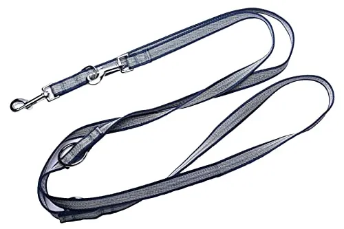 Robuste leichte Doppelleine aus Nylon Hundeleine für Hunde bis 60kg mehrfach verstellbar (Dunkelblau/Grau, 3,5M)