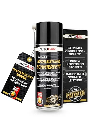 AUTOGAR® Hochleistungs Schmierfett Spray 400ml - Mit PTFE & TMF-2000® - Haftstark & extrem belastbar - PTFE-Sprühfett für Lager, Ketten, Gelenke & Werkstatt - Langzeitschmierung & Verschleißschutz