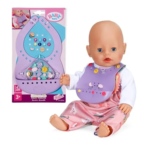BABY born Lätzchen Pin-Play - Puppenkleidung inkl. verschiedenen Pins zum Verzieren - Für alle 43cm Puppen - Hochwertiges Puppenzubehör aus Kunststoff, Voilett