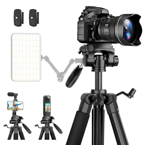 JOILCAN Kamera Stativ 190cm - Aluminium Handy Stativ für Smartphone, Canon Nikon DSLR - Tragbares Fotostativ Mit Abnehmbarem Kopf, Leichtes Dreibein Mit Handyhalterung