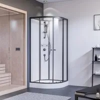 Breuer Komplettdusche Runddusche 900x900mm mit Schiebetür - Duschkabine mit Klarglas und mattschwarzen Rückwänden, einfache Montage ohne Silikon, ideal für flexibles Badezimmer-Design.