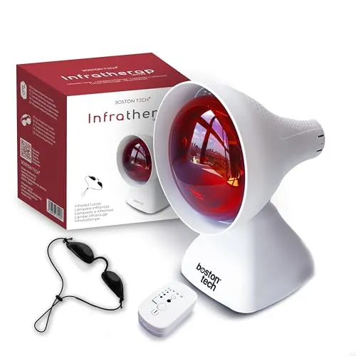 Infrarotlampe Boston Tech WE122 mit 3-Stufen-Timer und Augenschutz – Wärmelampe 200 W für Rücken Muskelgelenke – 3 Neigungswinkel – Infrarotlicht zur Schmerzlinderung und Wärmetherapie zu Hause