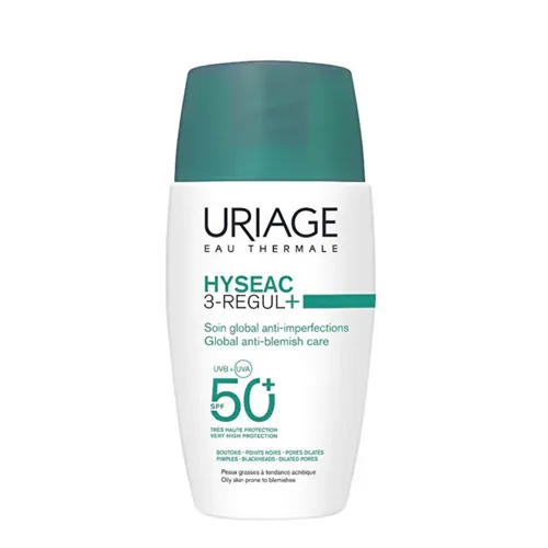 HYSEAC 3 REGUL+ Pflege mit SPF50+ - Hochwirksamer Sonnenschutz für unreinere Haut, schützt und unterstützt die Hautpflege. Ideal für den täglichen Gebrauch. Inhalt: 50 ml, für alle Hauttypen geeignet.
