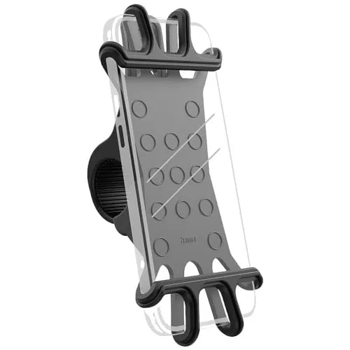 Hama Flexible Fahrrad-Telefonhalterung (Telefonhalterung für Mountainbike, Motorrad, Roller, für Smartphone bis 6-8 cm Breite und 13-15 cm hoch, Universalhalterung für Lenker) Schwarz