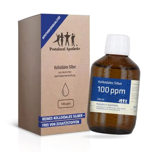 Pestalozzi Apotheke Kolloidales Silber 100ppm aus Apotheken-Herstellung - 100% natürliches, kolloidales Silberwasser, ohne chemische Zusatzstoffe, Inhalt: 200 ml
