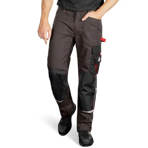 Stenso Prisma Arbeitshosen Männer Cargohose Herren mit Elastischem Bund, Hammerschlaufe, Zwei Vordertaschen, Verstärkte Knie mit Kniepolstertaschen, Reflektierende Elemente - Braun EU58
