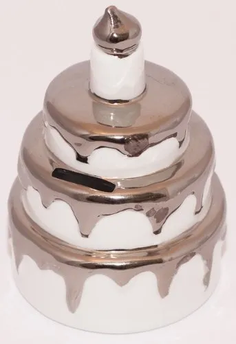 Gilde Spardose in Tortenform aus Keramik (Silber/Weiss) in silber von GILDE