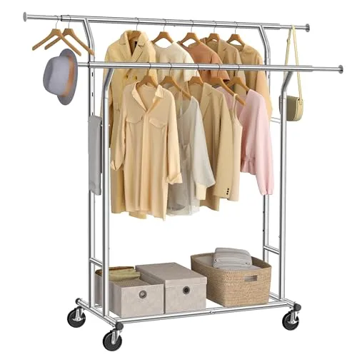 SONGMICS Schwerlast Kleiderständer aus Metall, bis 110 kg belastbar - Kleiderständer auf Rollen, verstellbar von 129-169 cm, stabil und rostbeständig – ideal für Zuhause oder im Einzelhandel.