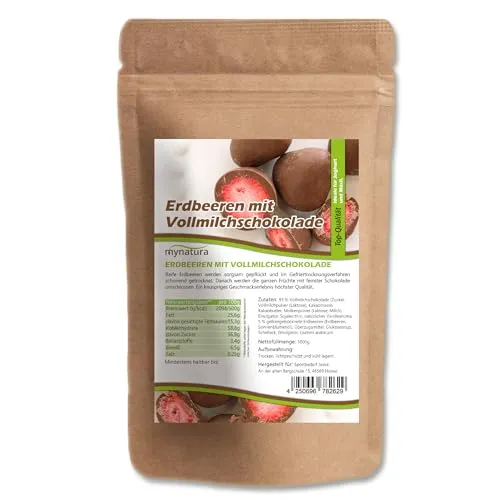 Mynatura Erdbeeren, gefriergetrocknet, in Vollmilchschokolade I Erdbeeren I umhüllt von Schokolade I Müsli I Snack I Süß I Beutel (1x 1000g)