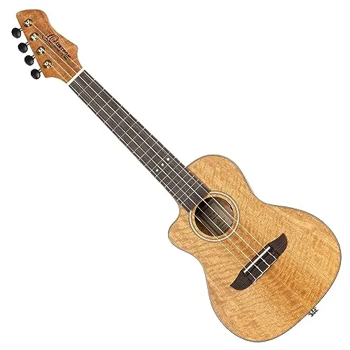 Ortega Guitars Konzert Ukulele Linkshänder – Elektro-Akustisch – Horizon Series – Inklusive Gigbag – Mango, Natur (RUMG-CE-L)