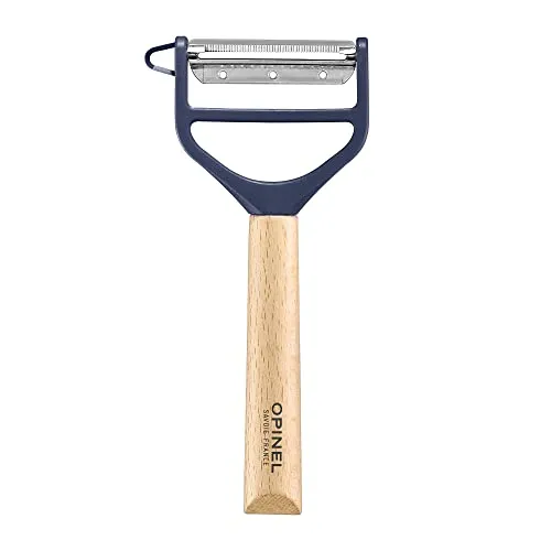 Opinel Schäler T-Duo aus Holz - Blau, mit doppelseitigen Klingen für perfektes Schälen und Julienne-Zubereitung