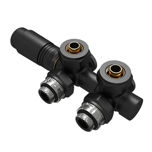 EMKE Multiblock Heizkörper Ventil-Armaturen, Hahnblock Heizungszubehör Eck und Durchgangsform 50mm, Ventilhahnblock Heizkörperventil mit Thermostat (Für 16mm Rohre * G1/2