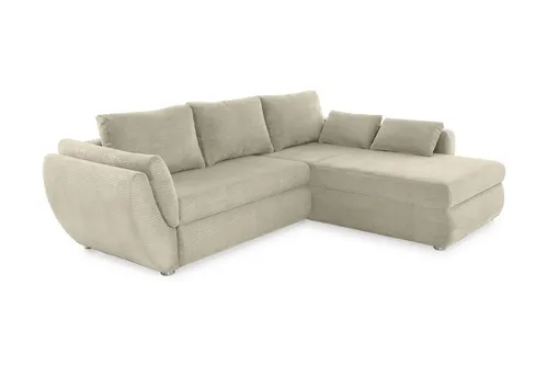 ECKSOFA mit Schlaffunktion und Bettkasten in Cord Beige Grau - Modernes Ecksofa mit ausziehbarer Gästebettfunktion und großzügigem Stauraum im Bettkasten. Ideal für Wohnzimmer und Gästezimmer, bietet Platz für 3 Personen.