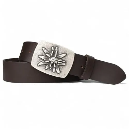 FRONHOFER Trachtengürtel Echtleder 4 cm mit Edelweiß Gürtelschnalle 7 x 5 cm für Damen und Herren Trachten Outfit Landhausmode