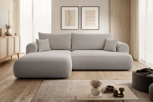 Selsey Ecksofa mit Schlaffunktion Ovo - Beige Ecksofa mit Schlaffunktion und Bettkasten, modernes Design und hochwertige Materialien für optimalen Komfort. Ideal für Wohnzimmer und Gästezimmer.